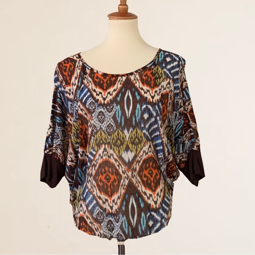 Ivy Jane Dolman Sleeve Ikat Print Pullover Size S 100% Cotton